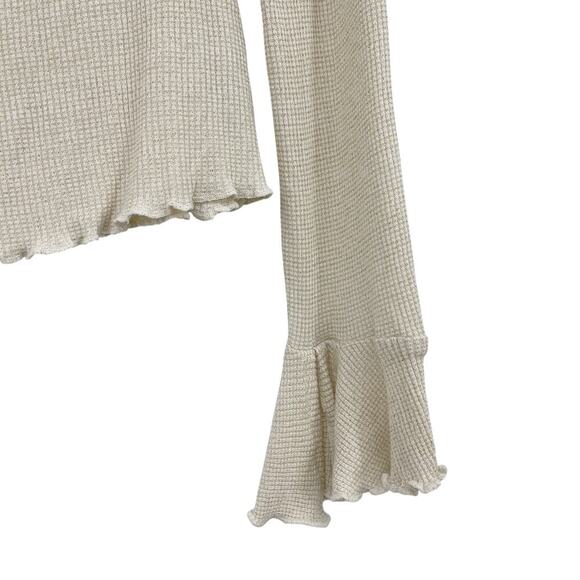 Free People Say When Long Sleeve Size Small Waffle Knit Ruffle - Picture 3 of 9